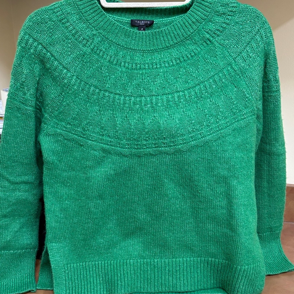 Talbots Petite Green Textured Knit‎ Crewneck Sweater Size P